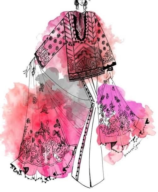Designer fashion sketch with pink tones
