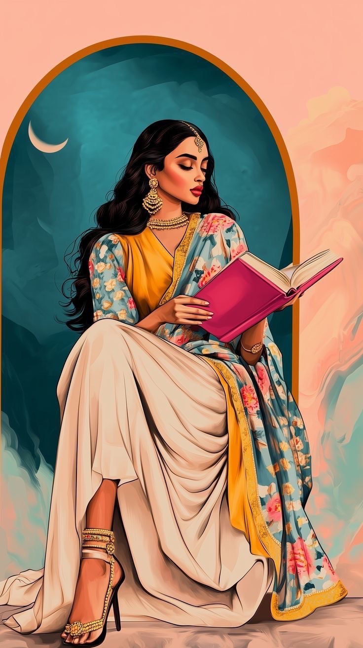 Elegant woman with book in Indian attire